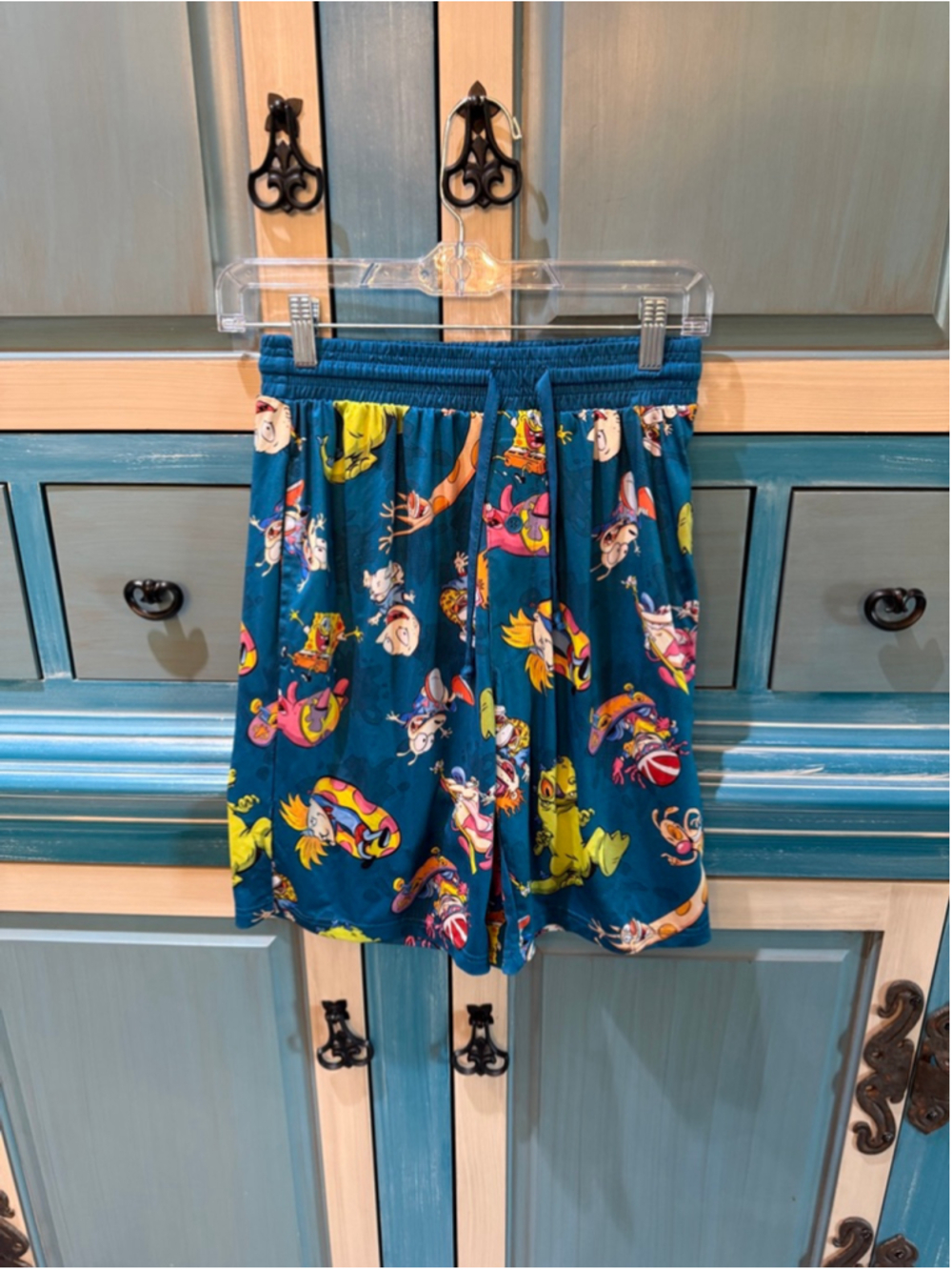 Men's Nickelodeon Teal Yellow 90s Cartoon Pajama Shorts S